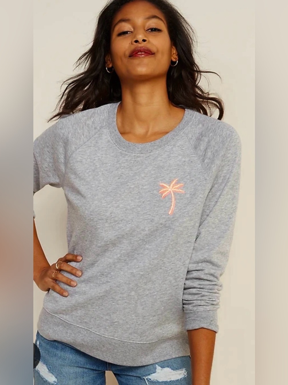 Old Navy Relaxed Vintage Crew-Neck Neon Palm Tree Sweatshirt Size Medium
